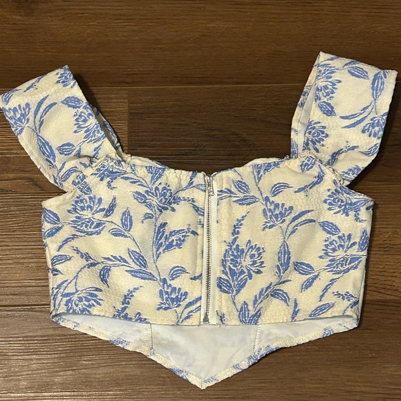 SHEIN Cream Crop Bustier Top with Blue Floral Print - Picture 2 of 3